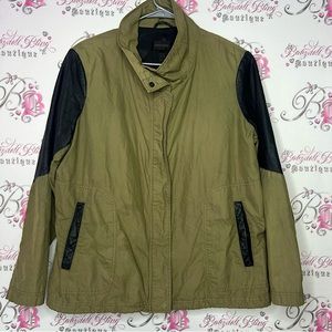 Danier coat jacket military cargo style olive army green with black leather